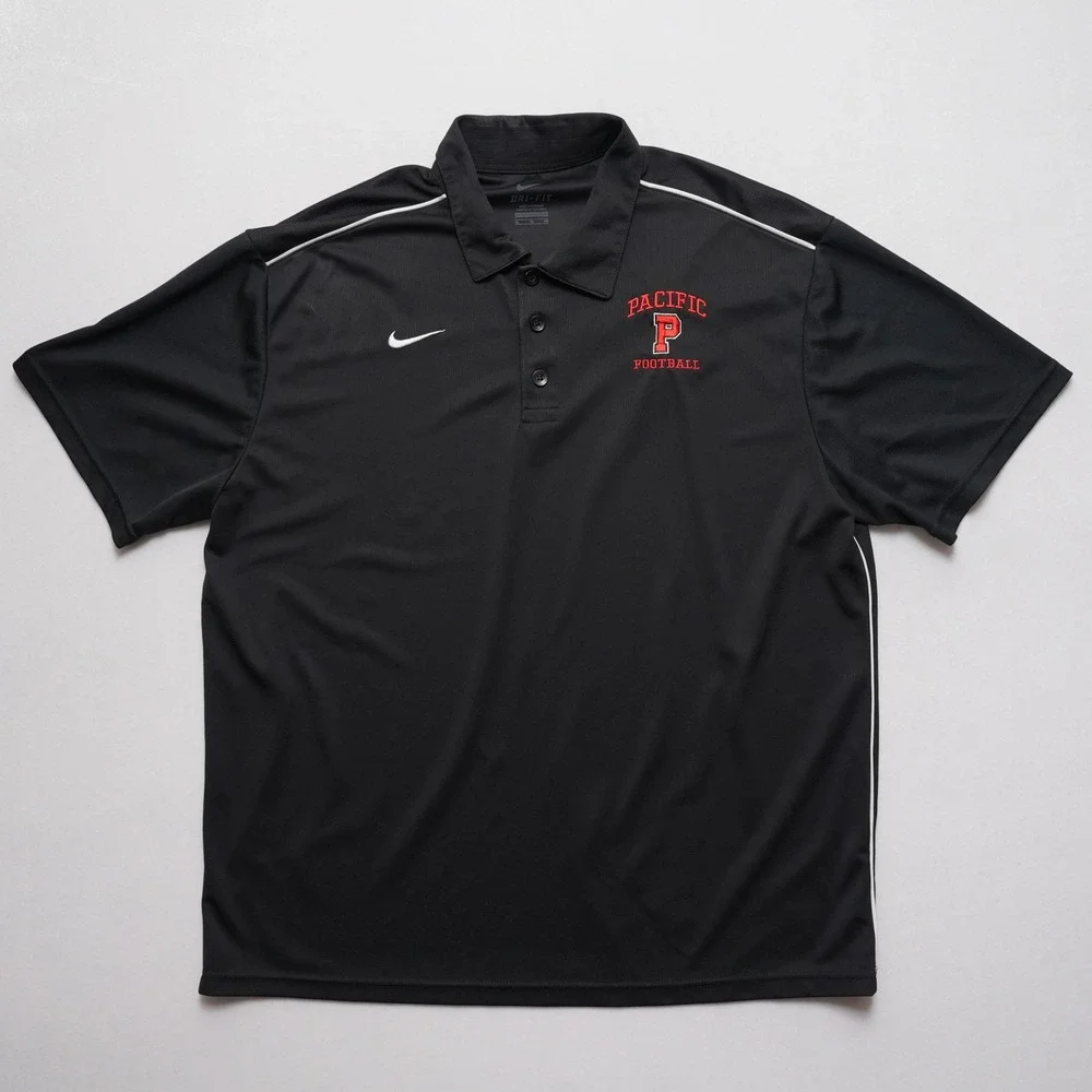 Nike Dri-FIT Mens XL Black Polo Pacific Football Embroidered Athletic Shirt